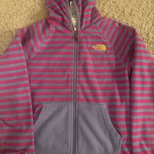 The North Face Kids Size Small (7/8) Pink and Purple Striped Zip Hoodie